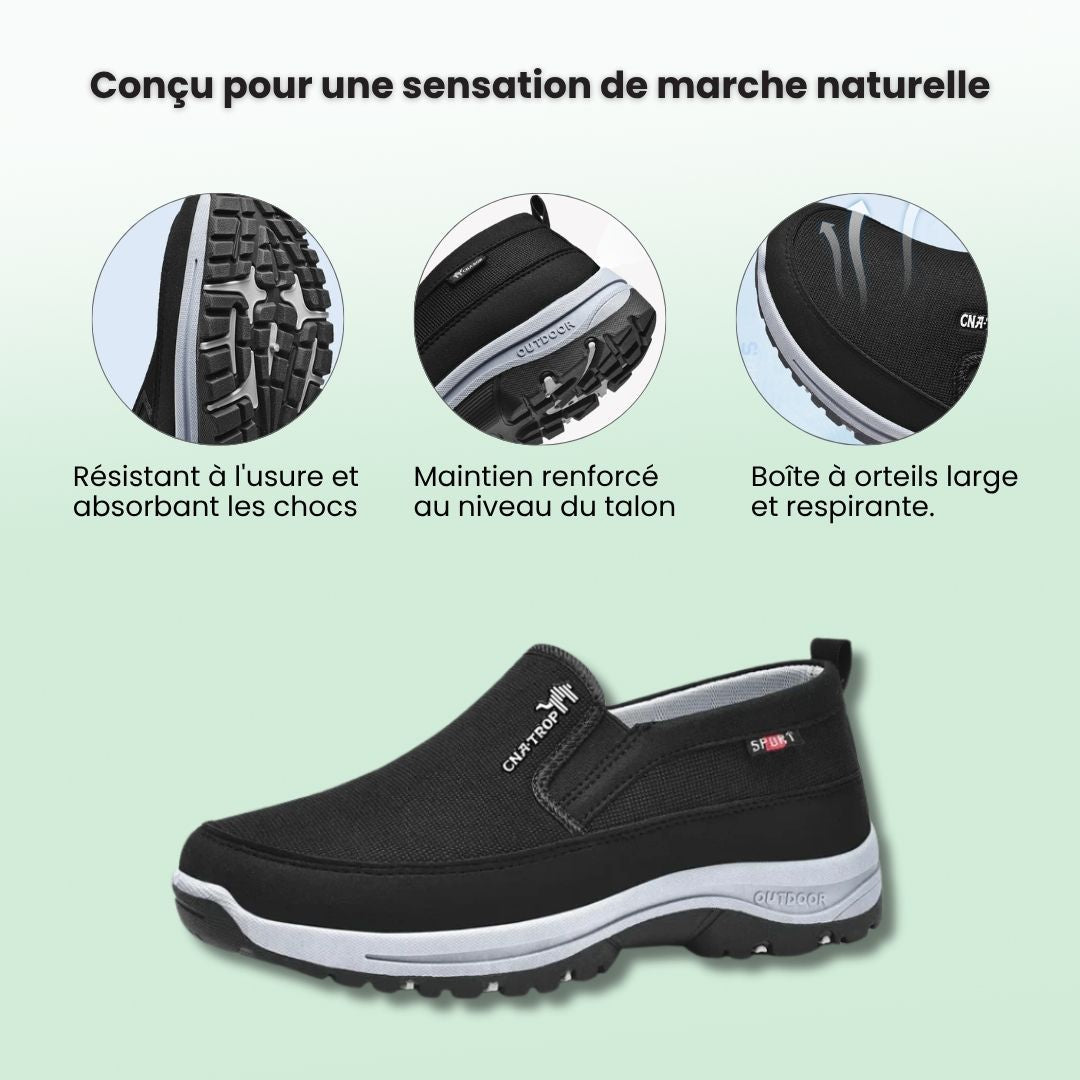 "Chaussures homme confort ortho, design moderne, semelle antidérapante, pour marche quotidienne, couleurs variées."
