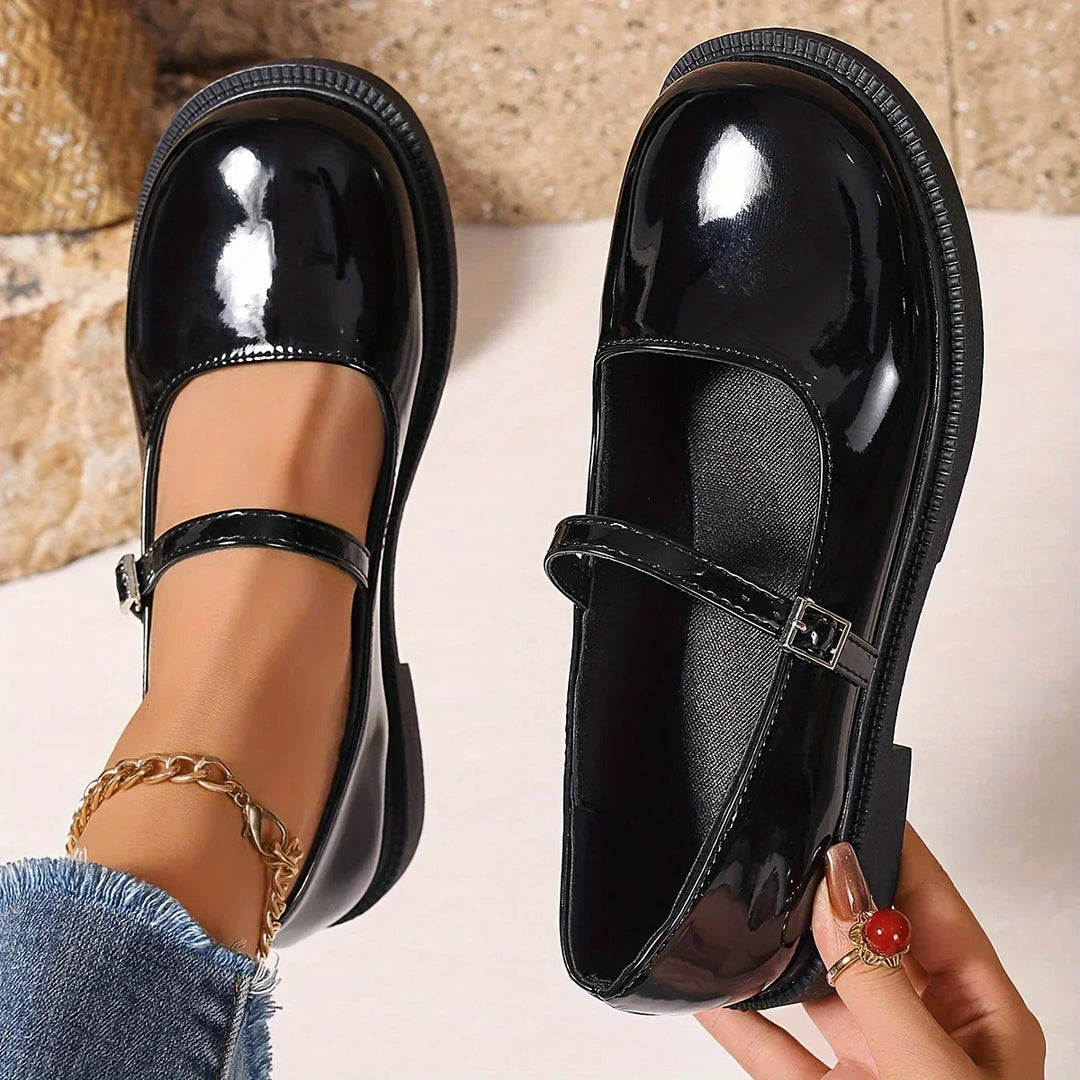 "Chaussures Mary Jane en cuir pour femmes, bout rond, sans lacet, élégantes et confortables, vue de profil"