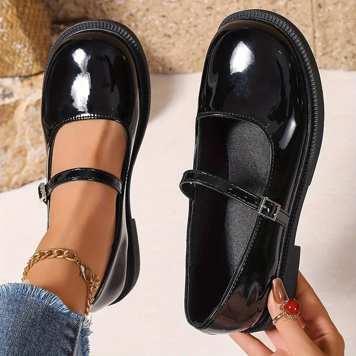 "Chaussures Mary Jane en cuir pour femmes, bout rond, sans lacet, élégantes et confortables, vue de profil"