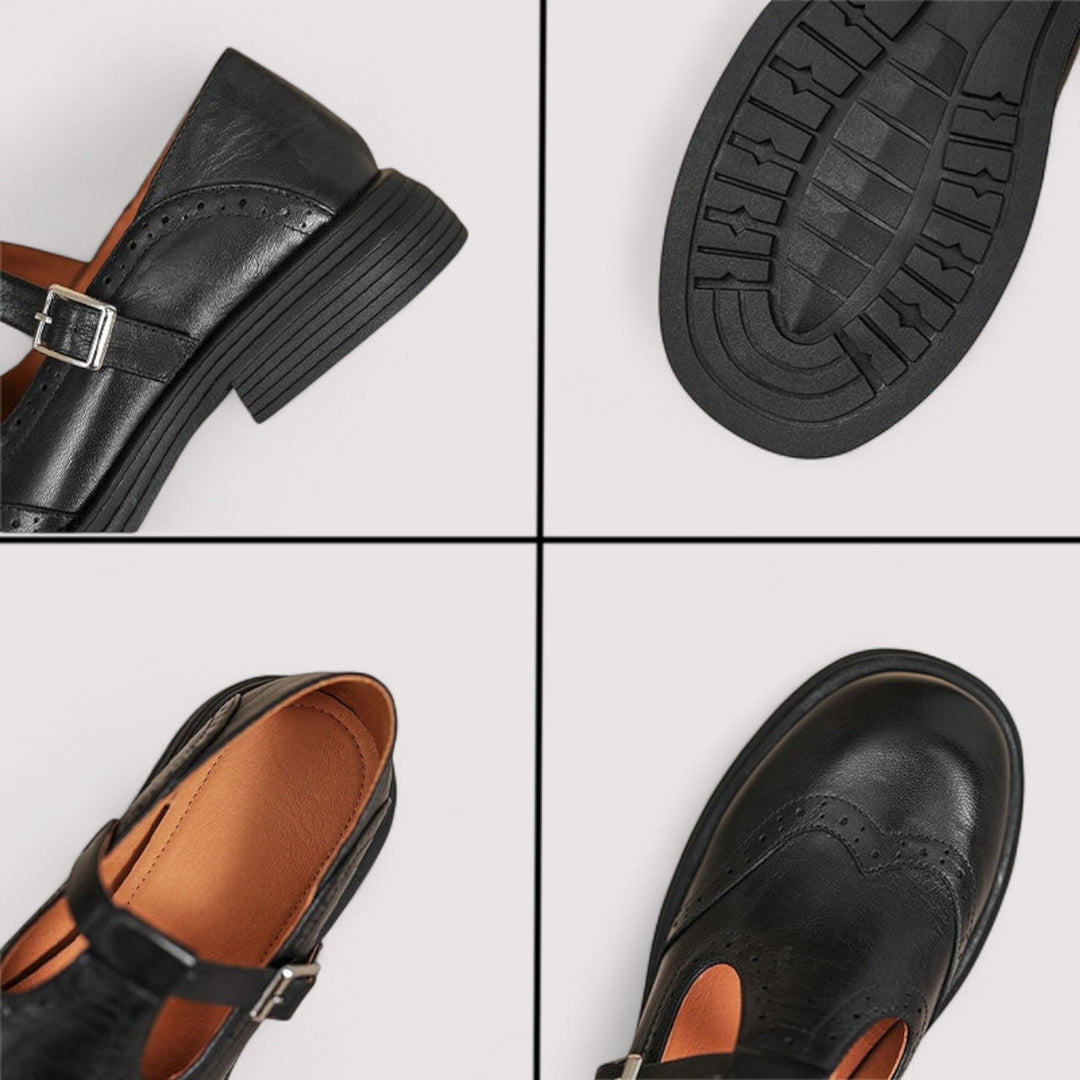 Mary Jane femme en cuir élégantes, orthopédiques avec talon bas et semelle amortie pour le quotidien.