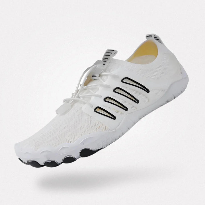 "Chaussures minimalistes femme avec semelle antidérapante, légère et flexible, couleur jaune, vue de côté."