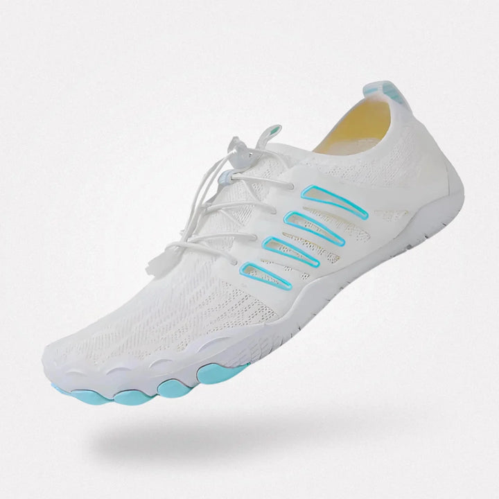 "Chaussures minimalistes femme avec semelle antidérapante, légère et flexible, couleur jaune, vue de côté."