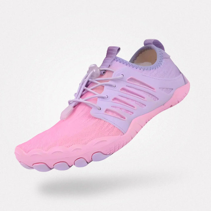 "Chaussures minimalistes femme avec semelle antidérapante, légère et flexible, couleur jaune, vue de côté."