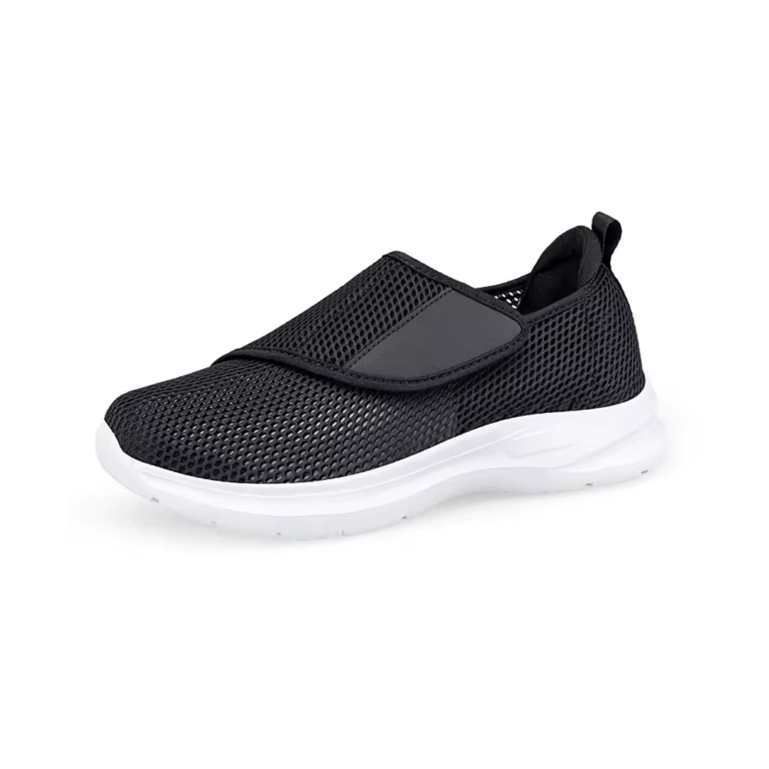 "Chaussures orthopédiques élégantes pour femmes, confort optimal pour pieds larges et gonflés, matériau respirant."