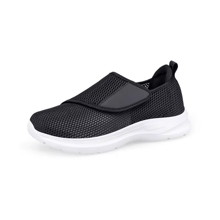 "Chaussures orthopédiques élégantes pour femmes, confort optimal pour pieds larges et gonflés, matériau respirant."