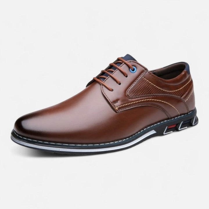 "Chaussures orthopédiques en cuir Ariste, talon bas, semelle robuste, confort quotidien, cuir marron, lacets ajustables"