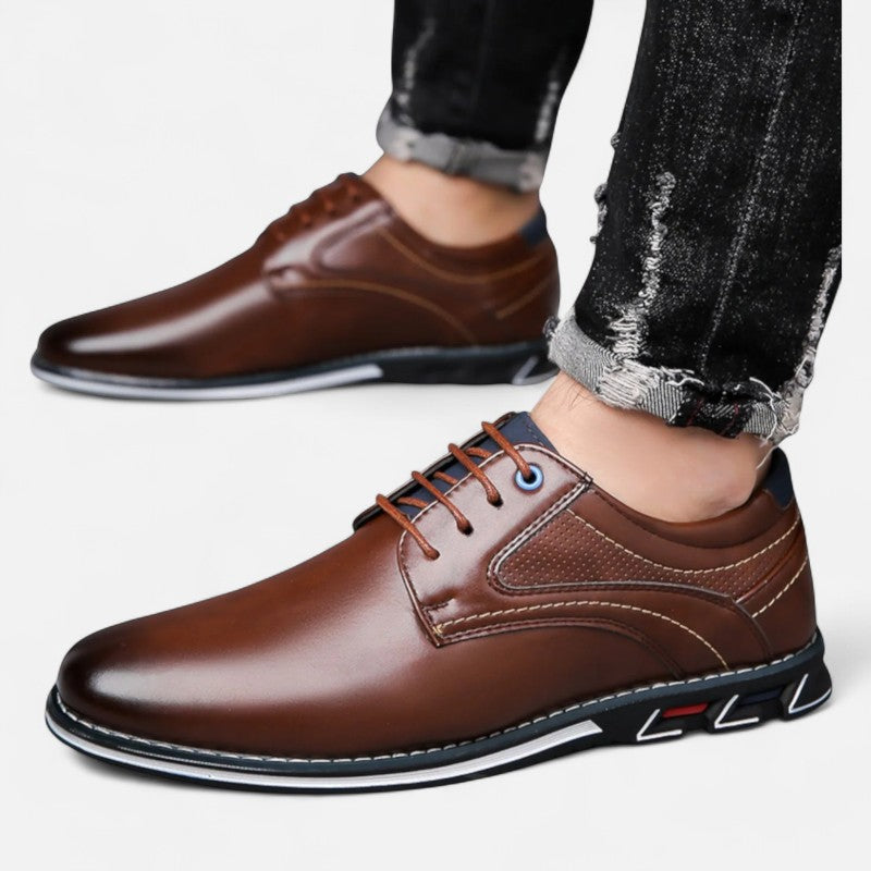 "Chaussures orthopédiques en cuir Ariste, talon bas, semelle robuste, confort quotidien, cuir marron, lacets ajustables"