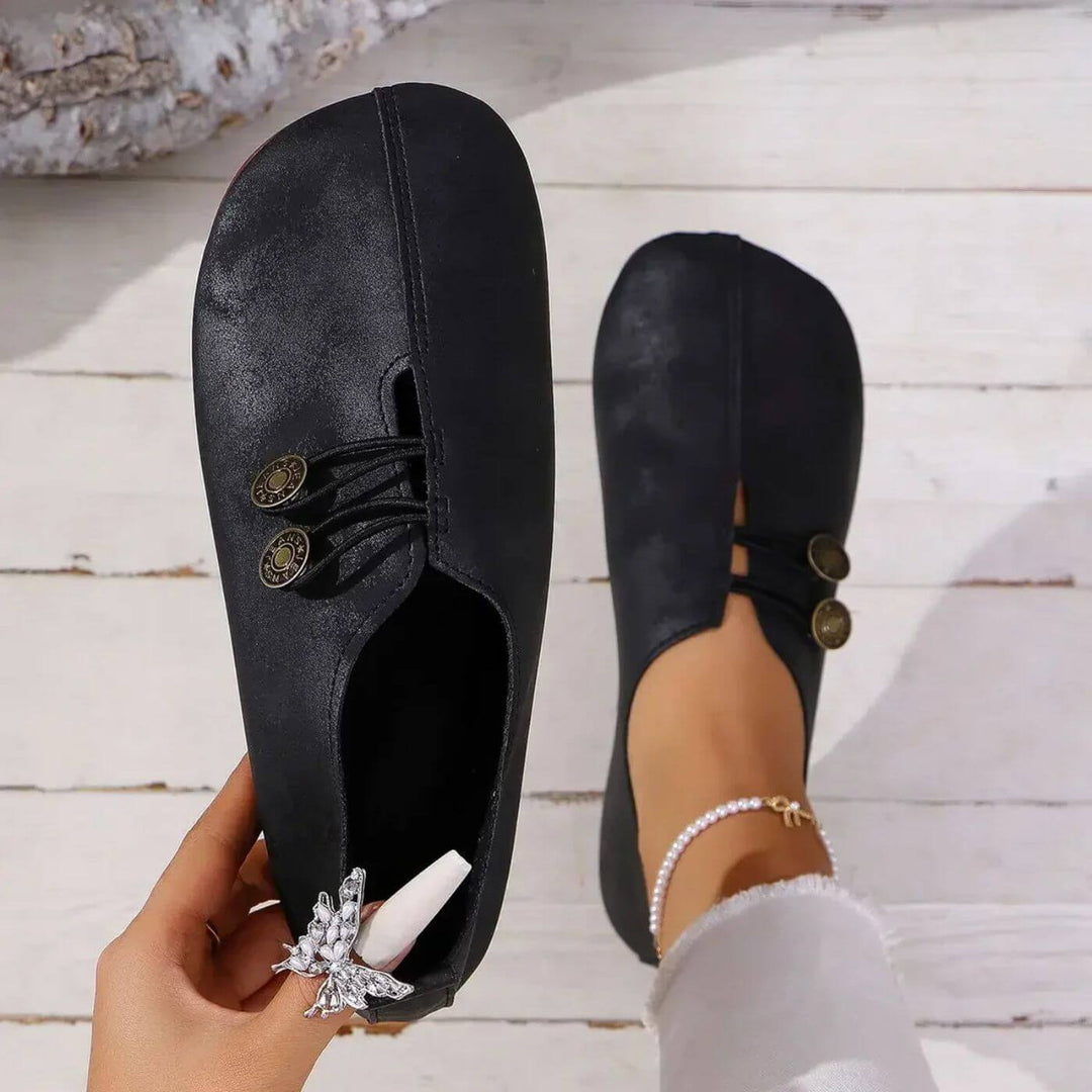 Chaussures orthopédiques pour femmes, design élastique, soutien et confort, tige respirante, couleur neutre élégante.