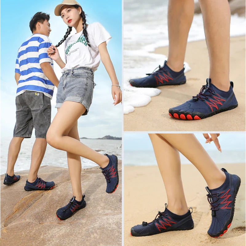 Chaussures de sport pieds nus flexibles pour hommes et femmes, idéales pour la marche naturelle et le bien-être.