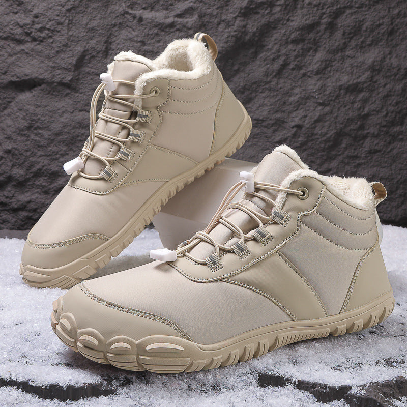 Bottes de neige imperméables unisexes avec doublure chaude. Confort pieds nus pour activités extérieures hivernales.