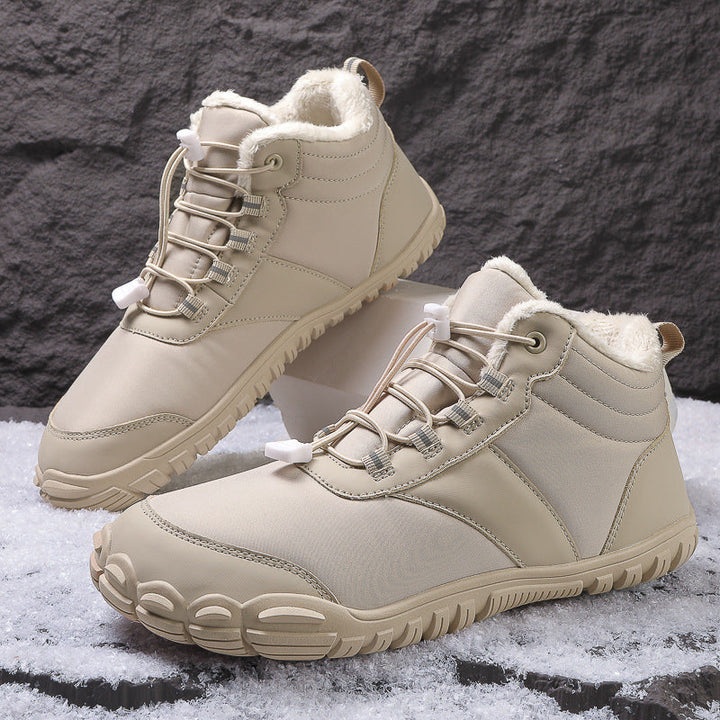 Bottes de neige imperméables unisexes avec doublure chaude. Confort pieds nus pour activités extérieures hivernales.