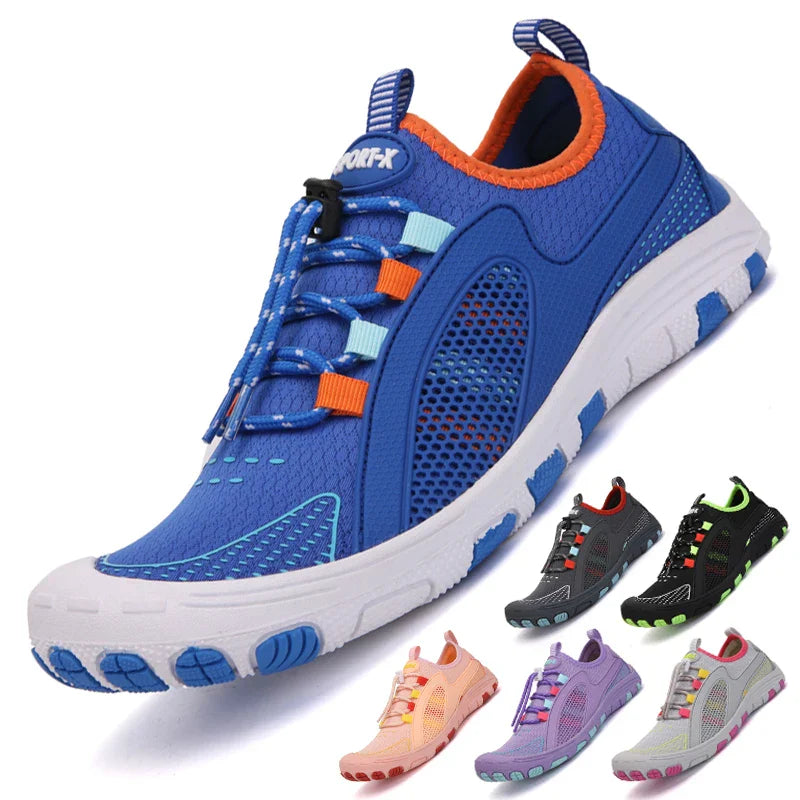 Paire de chaussures pieds nus VitaSole gris/noir, vue de côté, design ergonomique et respirant.