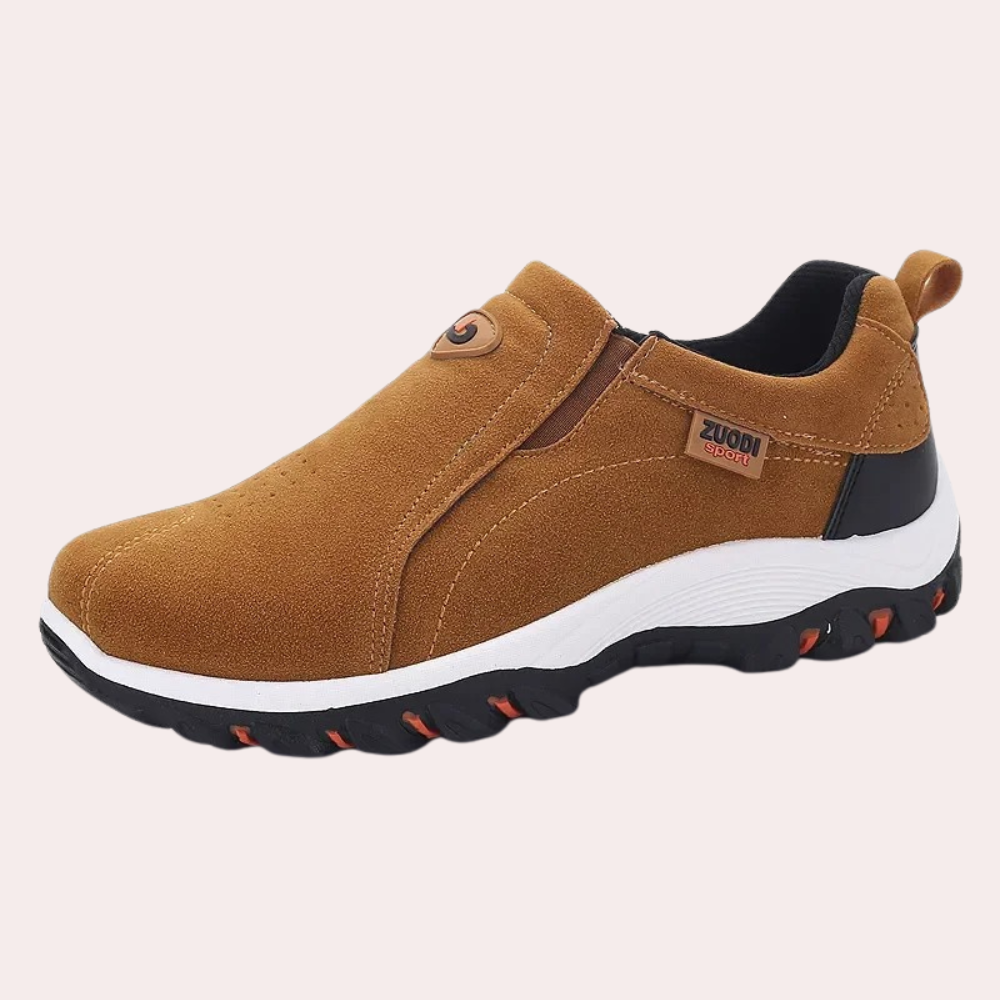 "Chaussures slip-on homme khaki élégantes avec semelles antidérapantes, design moderne pour confort et style"