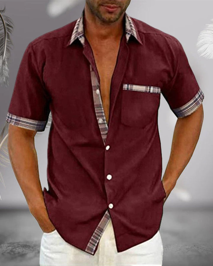 "Chemise à manches courtes homme élégante, motif intemporel, coupe ajustée, plusieurs couleurs, confort et style raffinés."