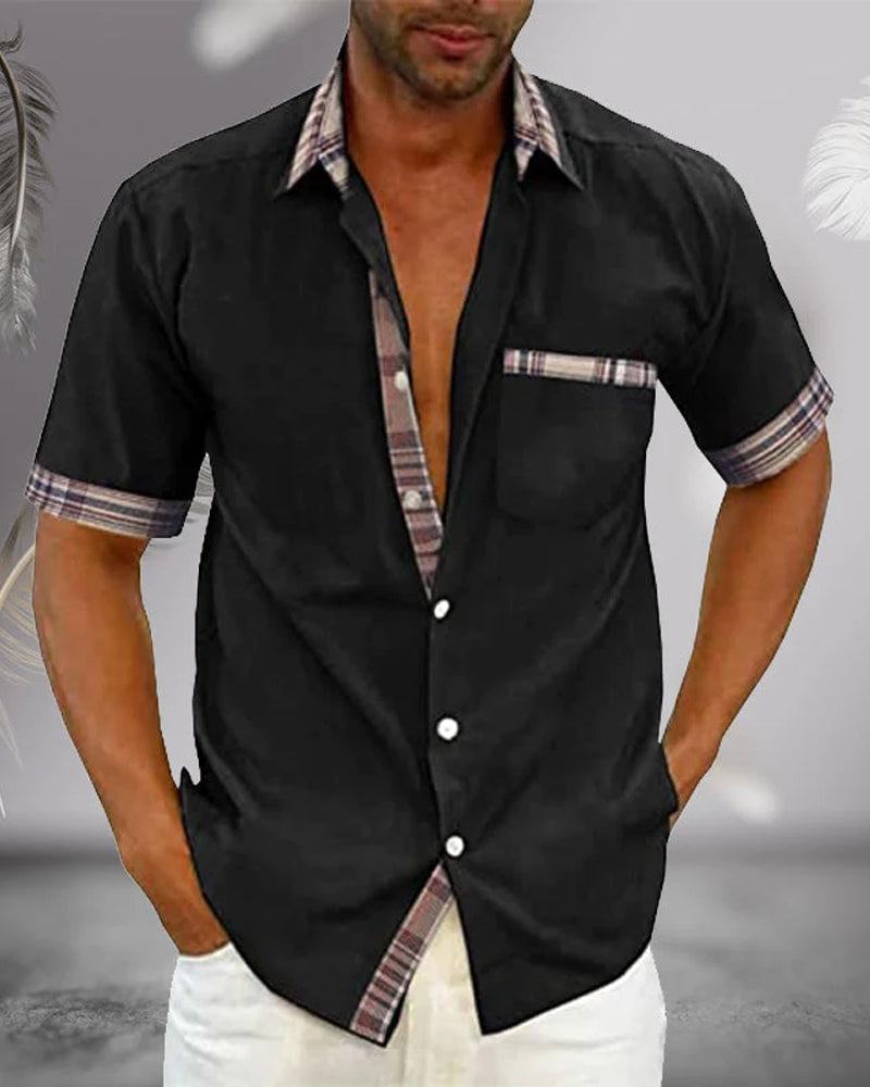 "Chemise à manches courtes homme élégante, motif intemporel, coupe ajustée, plusieurs couleurs, confort et style raffinés."