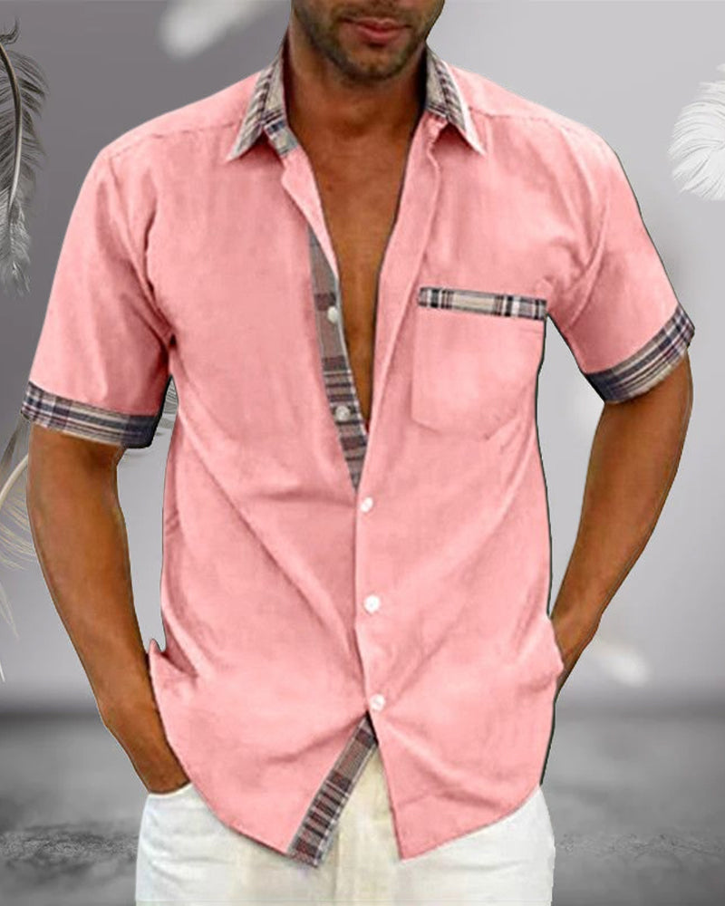 "Chemise à manches courtes homme élégante, motif intemporel, coupe ajustée, plusieurs couleurs, confort et style raffinés."