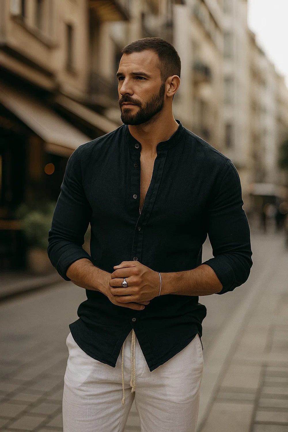 Chemise Amédée homme bleu clair, manches 3/4 relax, style décontracté chic, élégante et polyvalente.
