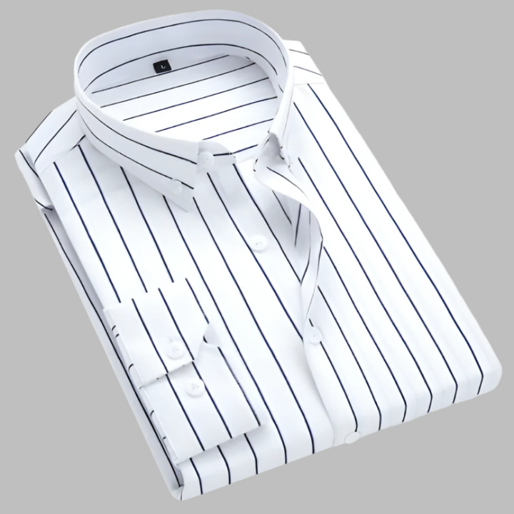 Chemise rayée homme élégante et polyvalente, idéale pour un look décontracté ou habillé. Manches longues.