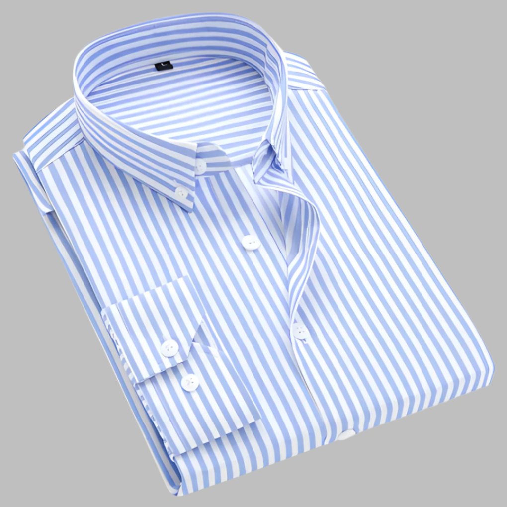 Photo d'une chemise rayée homme à manches longues, parfaite pour un style chic décontracté au quotidien.