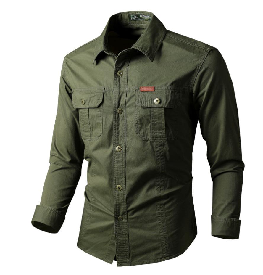 Chemise cargo homme confortable à manches longues, coupe ample pour une liberté de mouvement et un style casual.