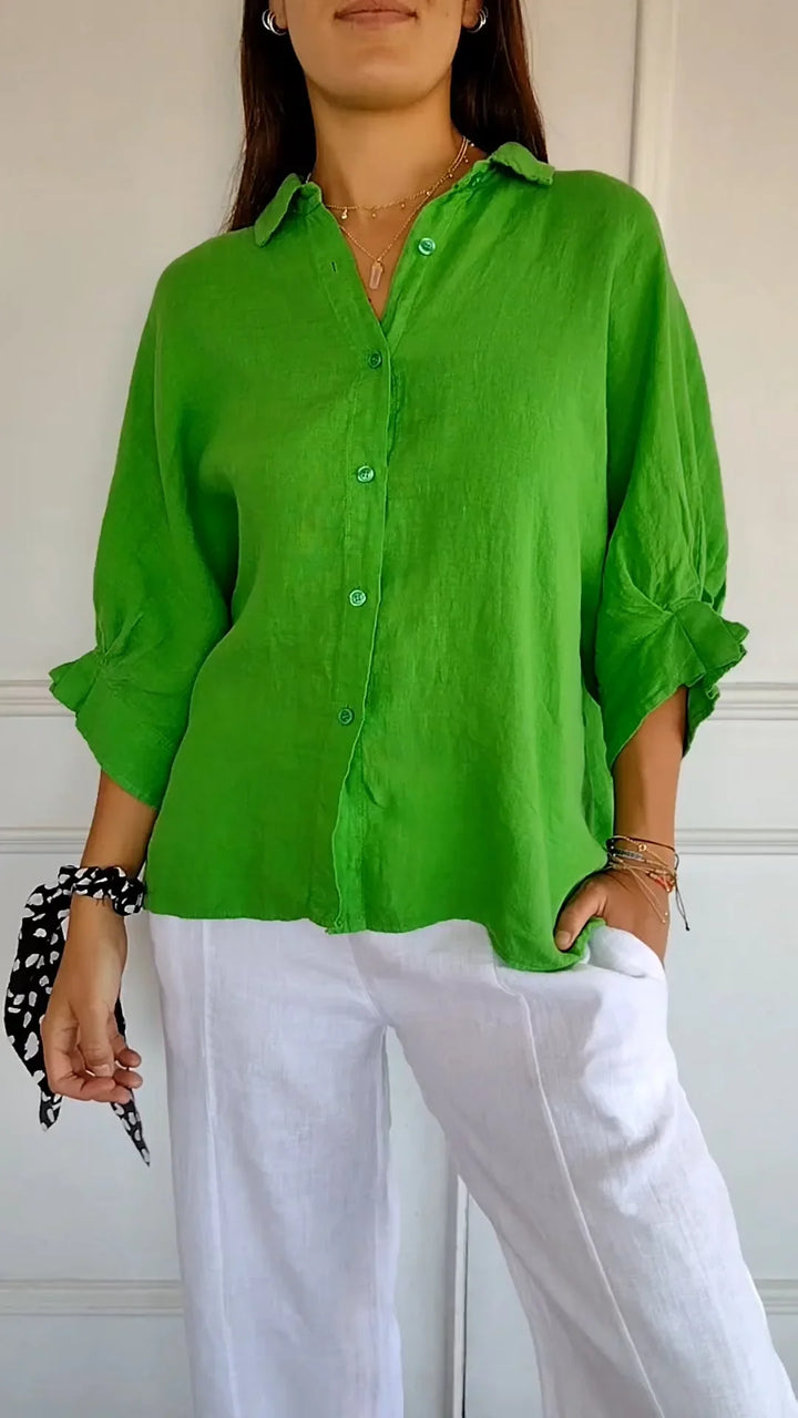 Chemise Claudia en coton-lin, motif noué, élégante et confortable pour toutes occasions, style estival féminin.