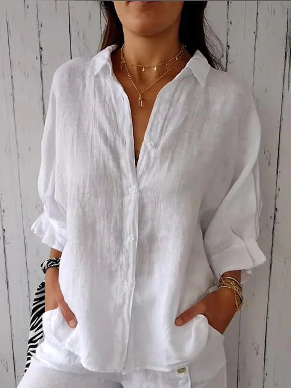 Chemise Claudia en coton-lin, motif noué, élégante et confortable pour toutes occasions, style estival féminin.