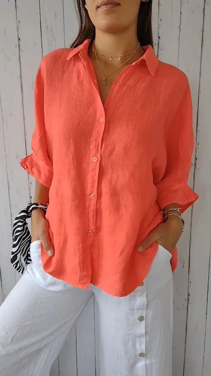 Chemise Claudia en coton-lin, motif noué, élégante et confortable pour toutes occasions, style estival féminin.