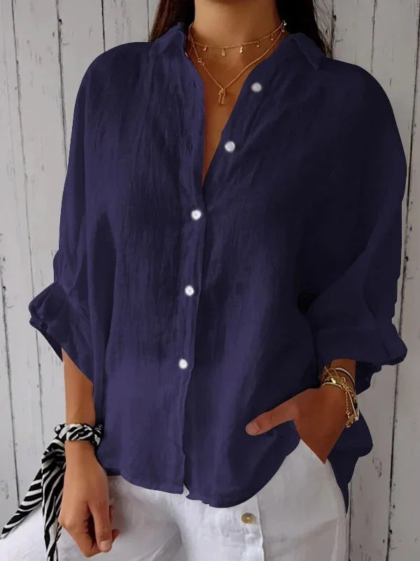 Chemise Claudia en coton-lin, motif noué, élégante et confortable pour toutes occasions, style estival féminin.