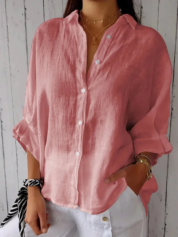 Chemise Claudia en coton-lin, motif noué, élégante et confortable pour toutes occasions, style estival féminin.