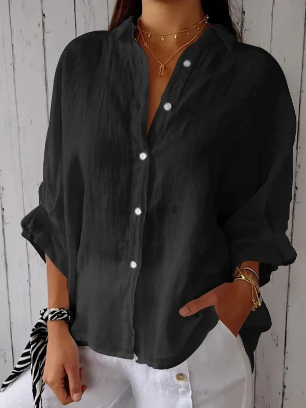 Chemise Claudia en coton-lin, motif noué, élégante et confortable pour toutes occasions, style estival féminin.