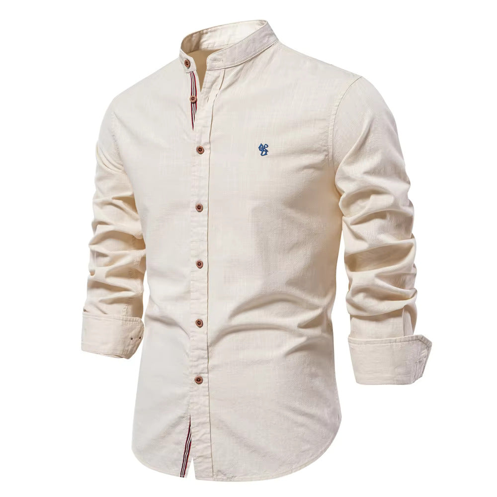 Chemise col Mao coton, élégante et moderne. Coupe ajustée,  détails soignés.  Parfait pour un look chic.