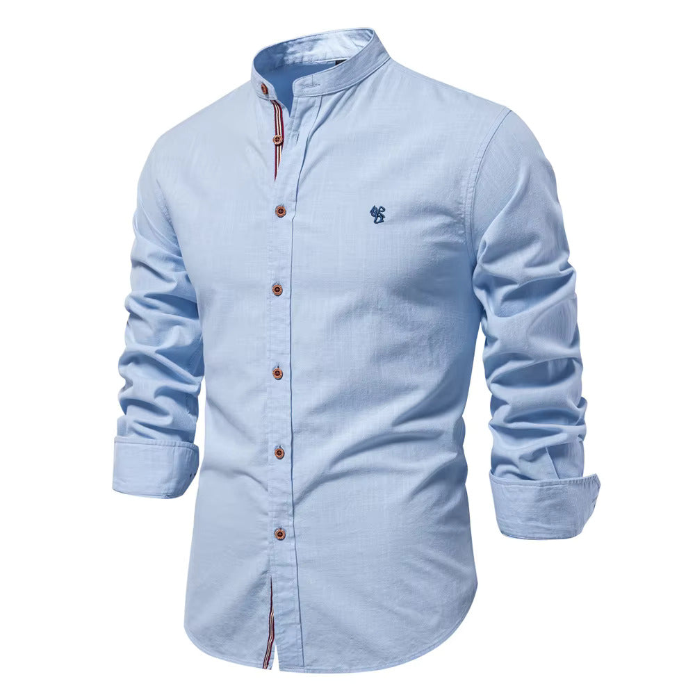 Chemise col Mao coton, élégante et moderne. Coupe ajustée,  détails soignés.  Parfait pour un look chic.