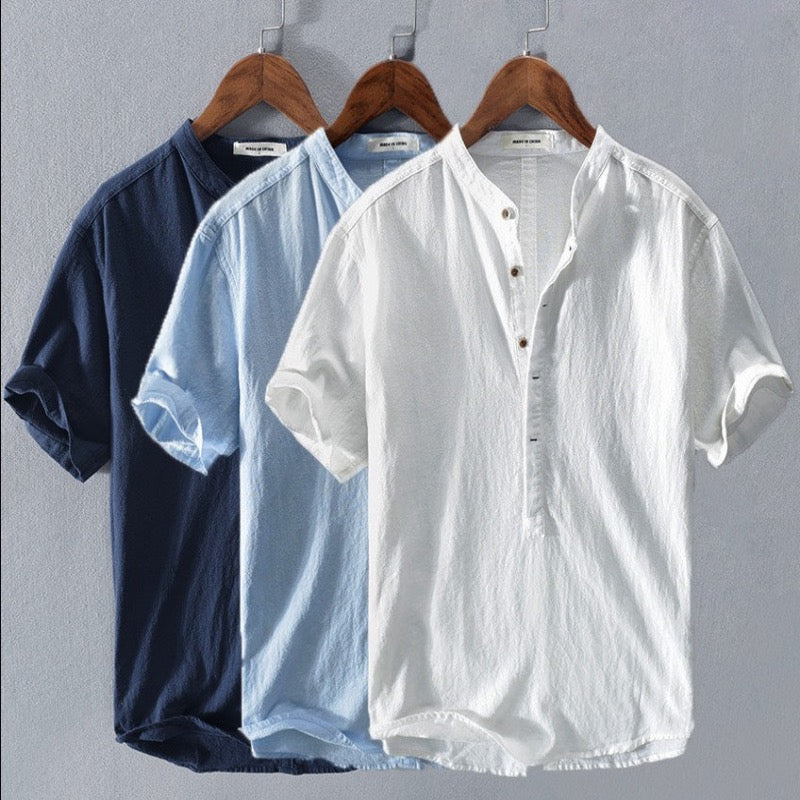 Chemise homme boutonnée en lin respirant, coupe confortable. Idéale pour un look d'été décontracté et élégant.