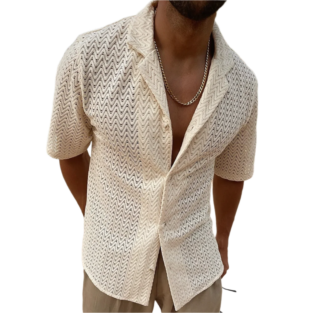 Chemise d'été en coton léger pour homme, coupe ample, style décontracté, idéale pour les journées chaudes et ensoleillées.