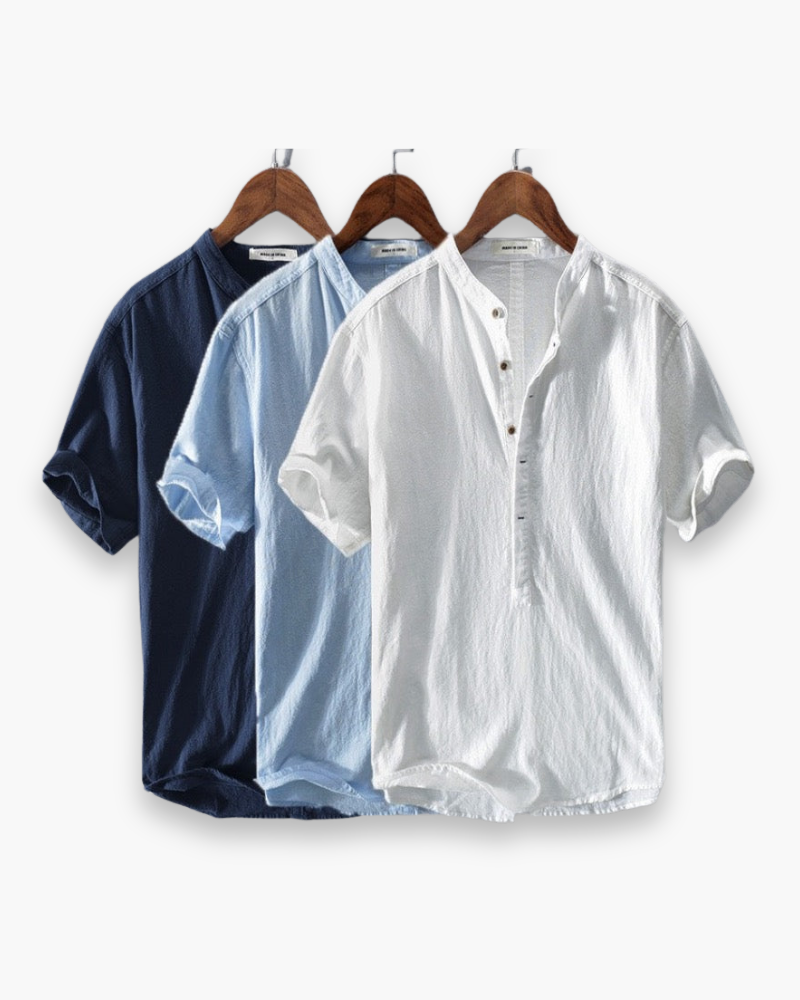 Chemise d'été légère homme, manches courtes, tissu respirant, idéale pour style estival chic et confortable.