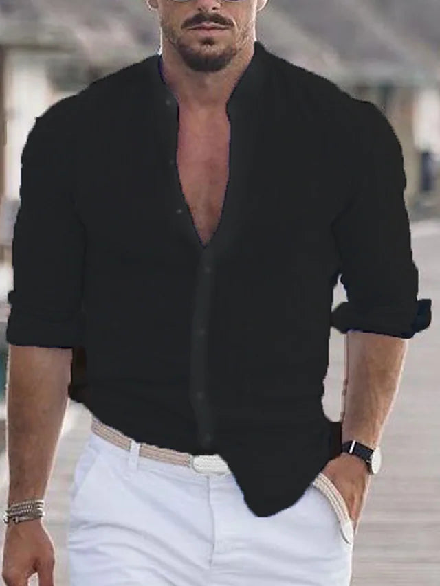Chemise élégante en lin pour homme, coupe moderne, boutons raffinés, idéale pour un look professionnel ou décontracté.
