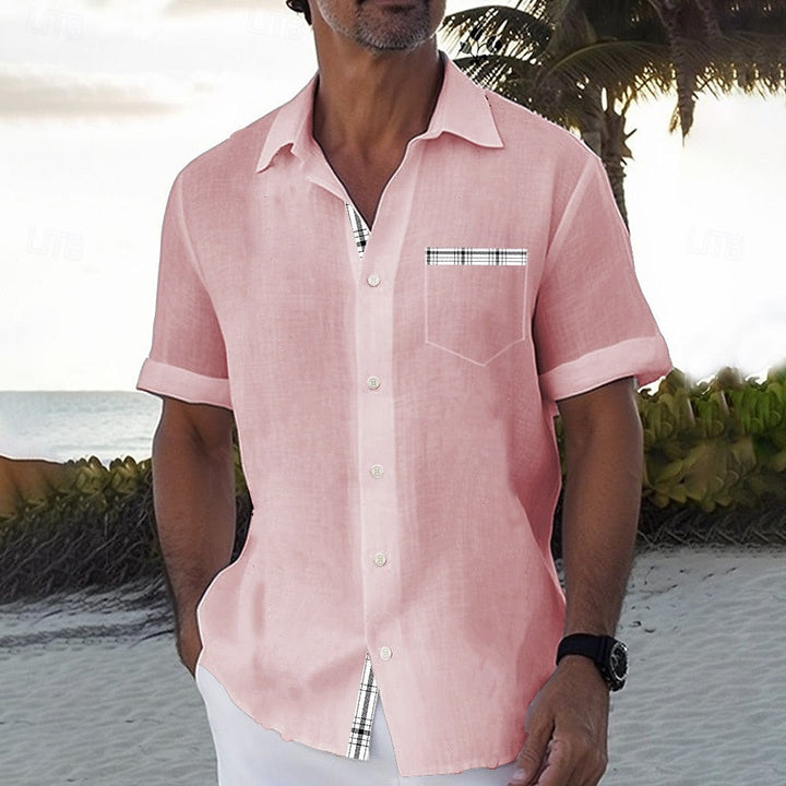Chemise en lin bleu pour homme, légère et estivale, style décontracté, respirante, idéale pour l'été, polyvalente.