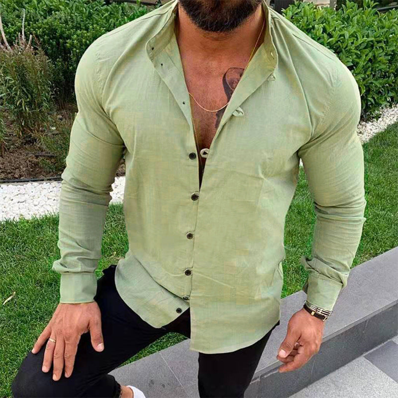 "Chemise en lin homme élégante, coupe ajustée, manches longues, idéale toutes occasions, disponible en plusieurs couleurs."