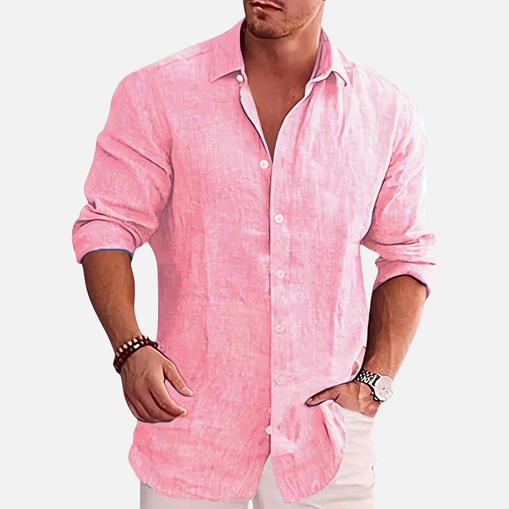 Chemise en lin homme élégante, manches longues, texture légère et respirante, idéale pour l'été et occasions décontractées.