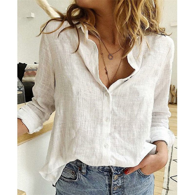 Chemise en lin noir avec col pointu, manches longues, tissu léger, style chic et décontracté pour femmes, look élégant.