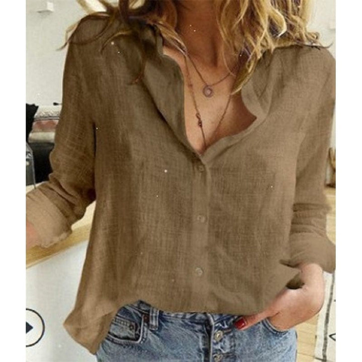 Chemise en lin noir avec col pointu, manches longues, tissu léger, style chic et décontracté pour femmes, look élégant.