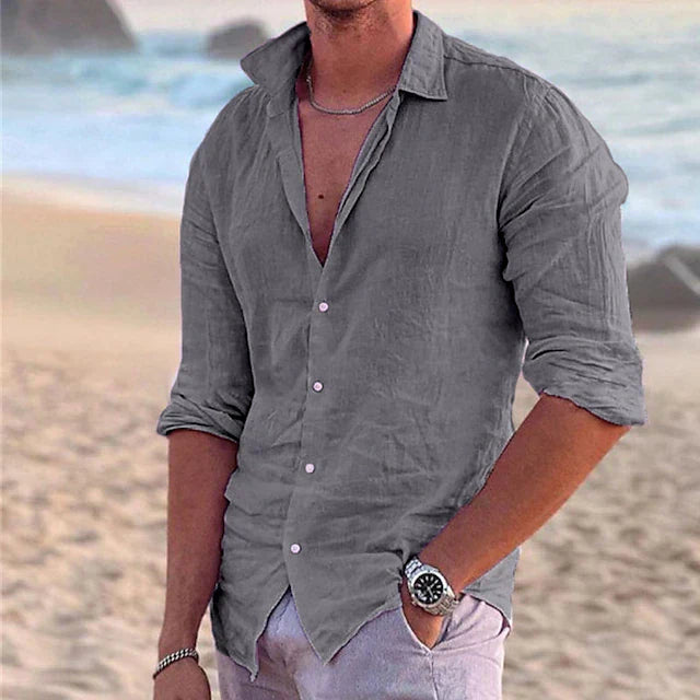 Chemise en lin rose pour homme, légère et respirante, parfaite pour rester élégant lors des journées chaudes.