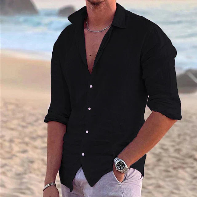 Chemise en lin rose pour homme, légère et respirante, parfaite pour rester élégant lors des journées chaudes.