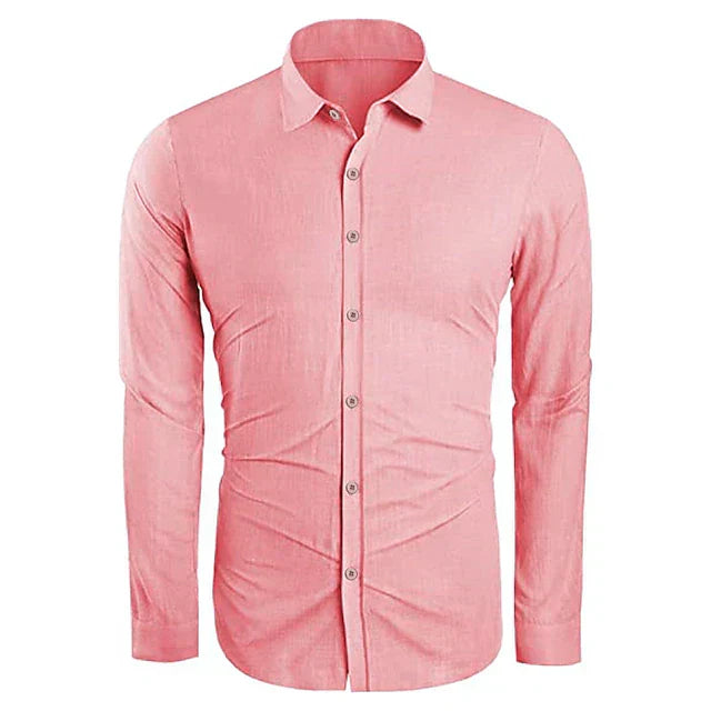 Chemise en lin rose pour homme, légère et respirante, parfaite pour rester élégant lors des journées chaudes.