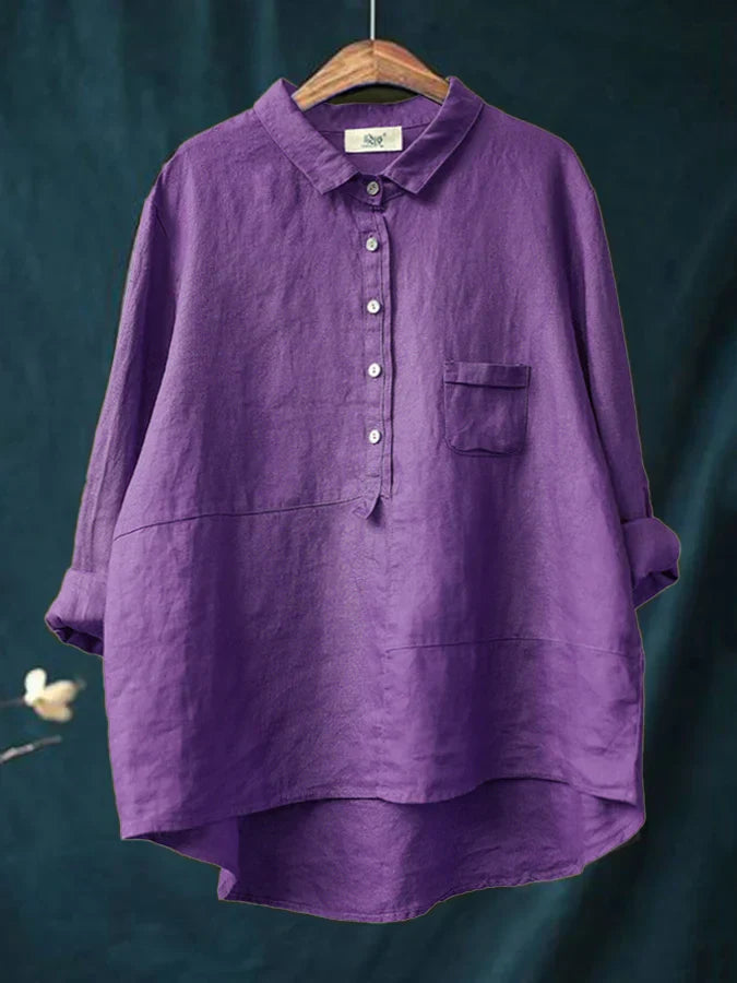 Chemise femme manches longues, boutons revers.  Coupe élégante et confortable.  Tissu doux.