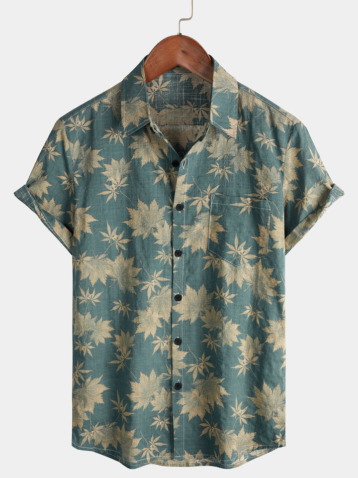 Chemise homme d'été, hawaïenne, manches courtes, imprimé tropical pour un style décontracté plage et vacances.