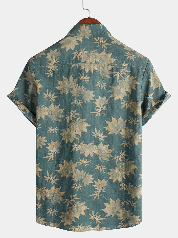 Chemise homme tropicale à manches courtes, motif estival, style hawaïen décontracté, parfait pour la plage.