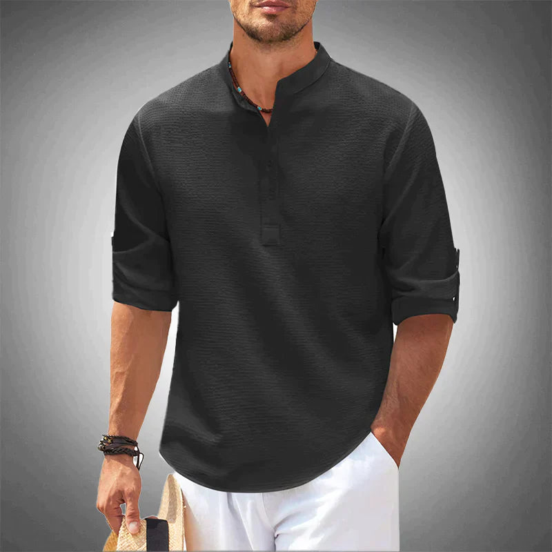 Henley homme décontracté et confortable, manches longues, parfait pour toutes occasions, style polyvalent.