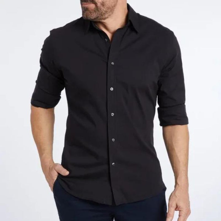 Chemise homme automne élégante, zippée, sans repassage, idéale pour un style casual chic.