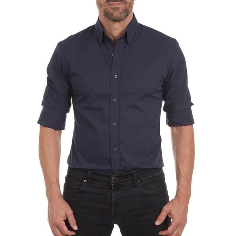 Chemise homme casual chic, confort sans repassage, design moderne avec fermeture éclair.